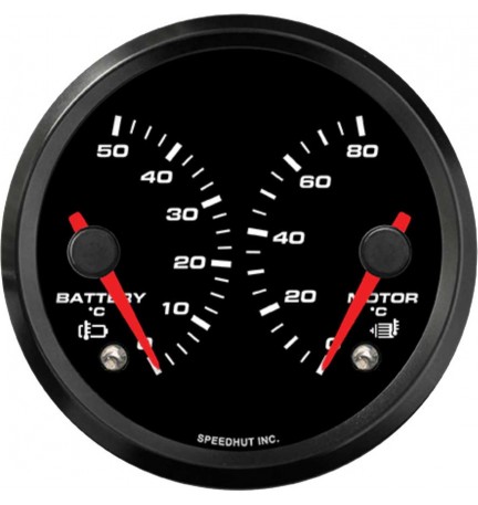 EV dubbele meter (met waarschuwing) - Accutemperatuur 0-50C / Motortemperatuur 0-80C 85.725 mm (3-3/8")